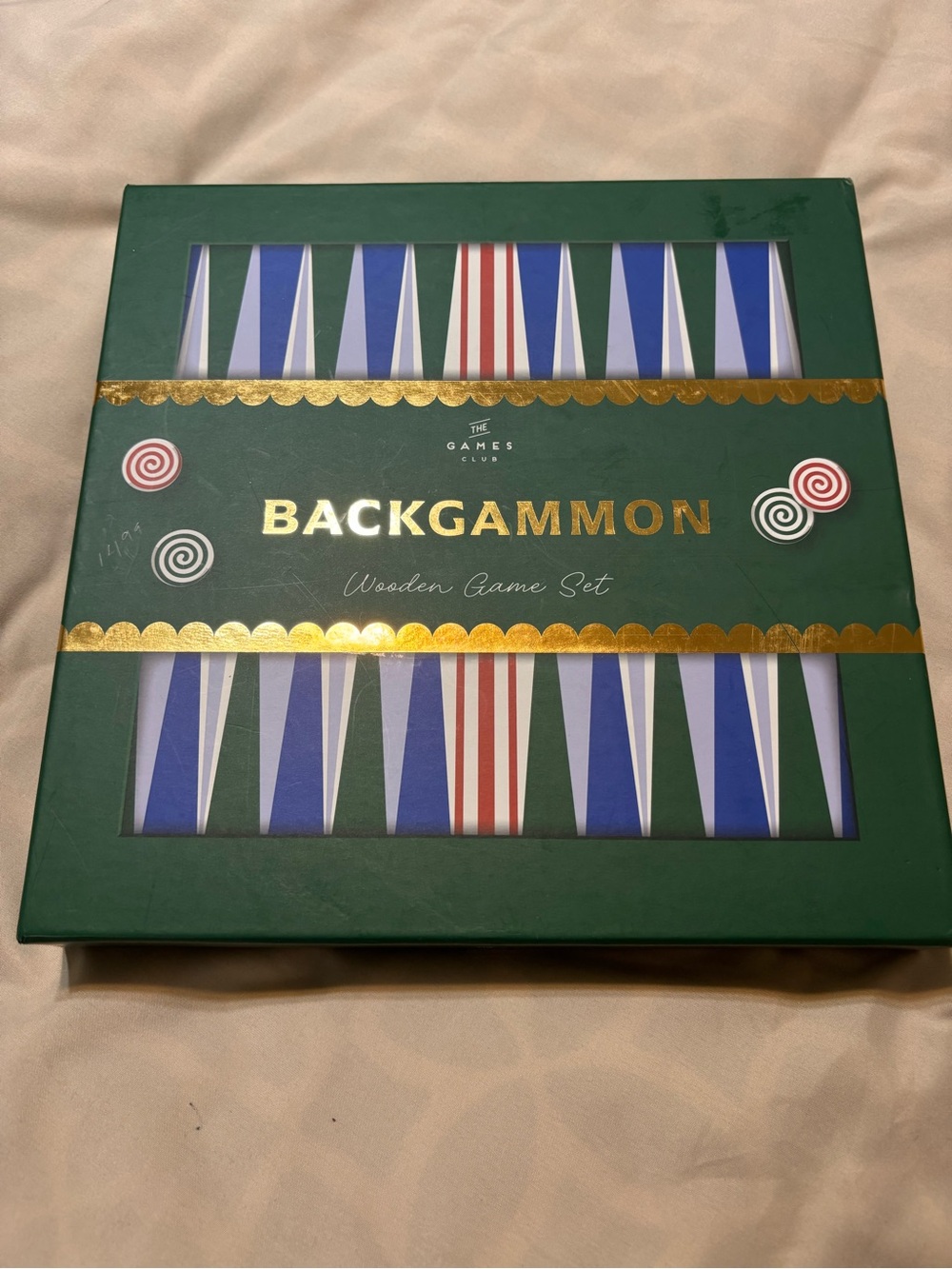 Backgammon Wooden Game Set - Green with Blue & White Points